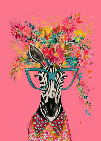 Zebra in Specs Pink Print A4