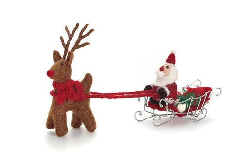 Santa and Rudolph with Sleigh Felt Decoration