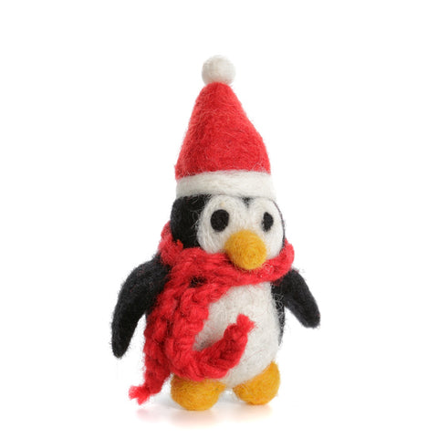Black Penguin with a Hat and Scarf Felt Decoration