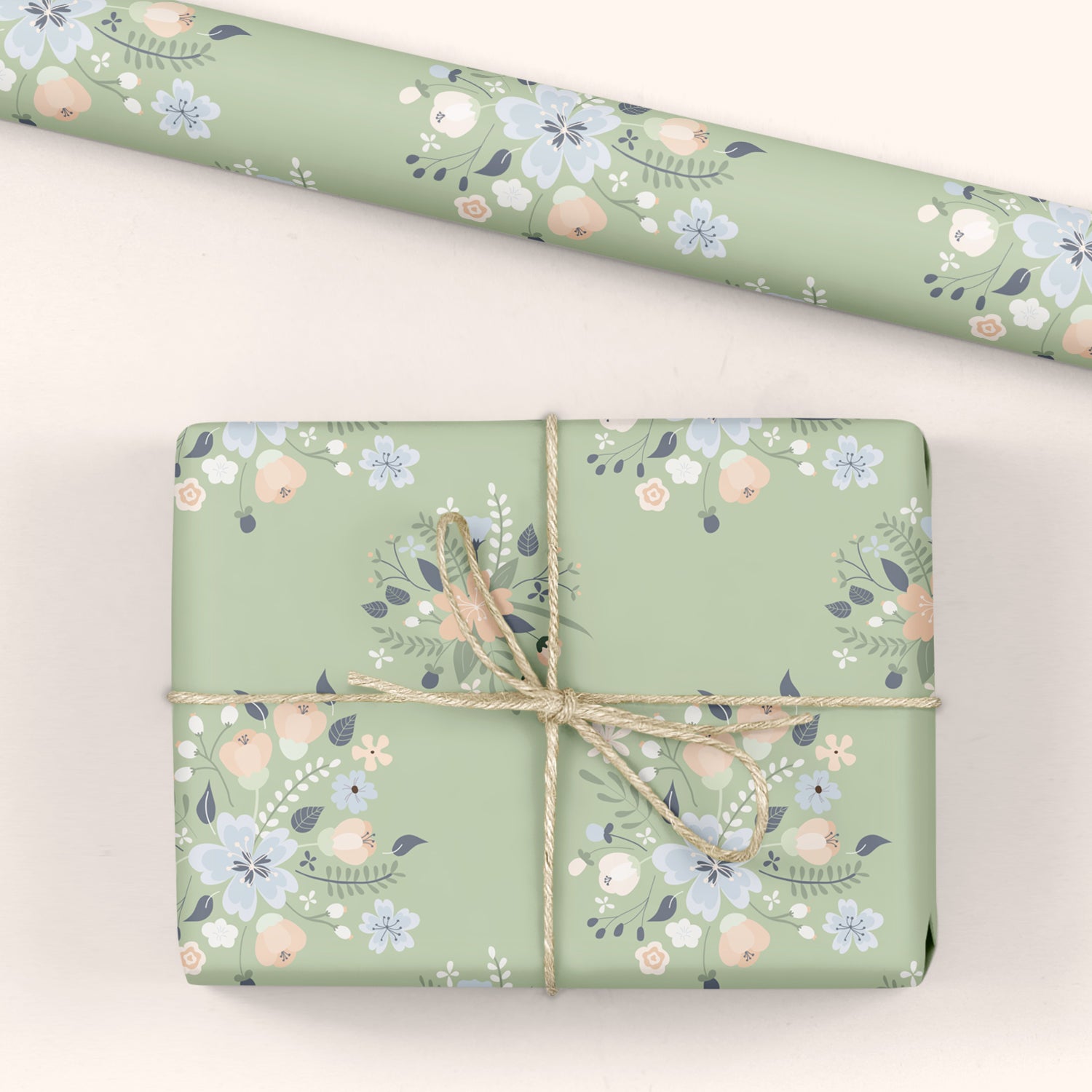 Floral Gift Wrap Green